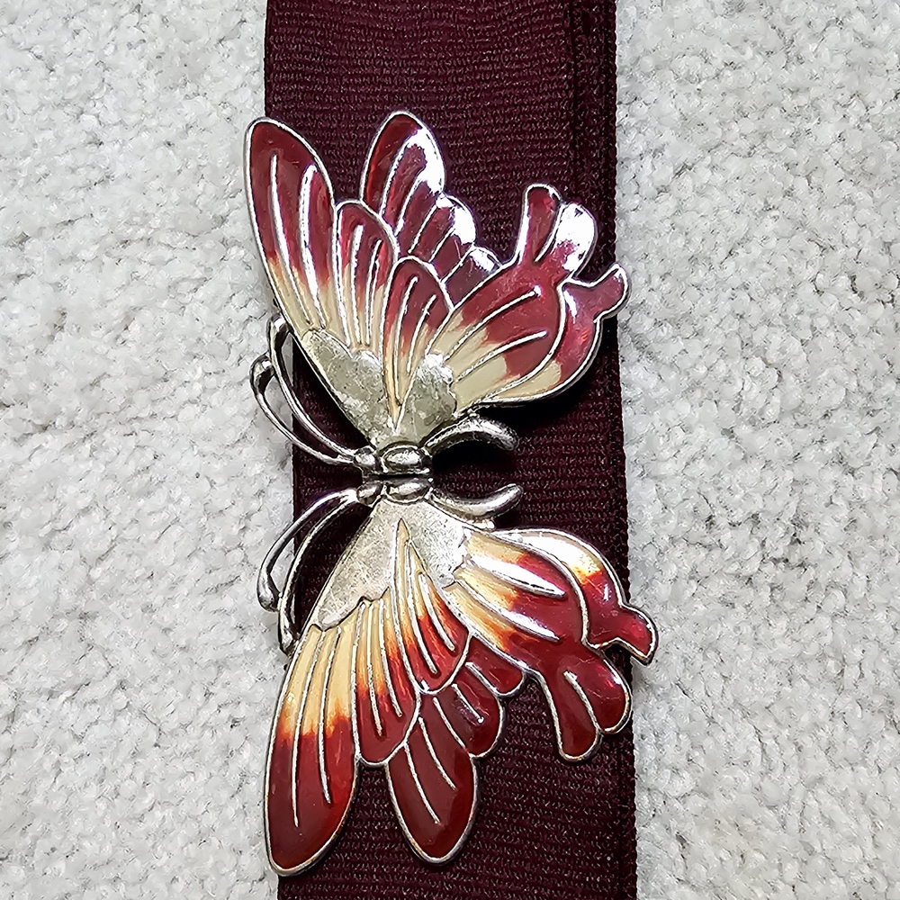 Elegant Burgundy Butterfly Brooch